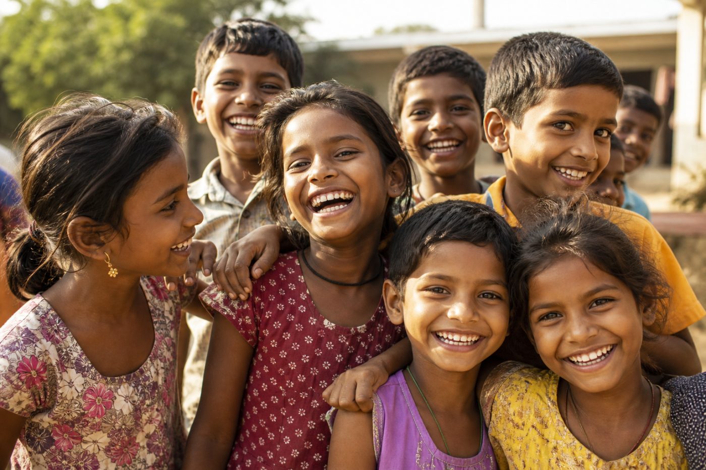 Happy Indian children laughing together